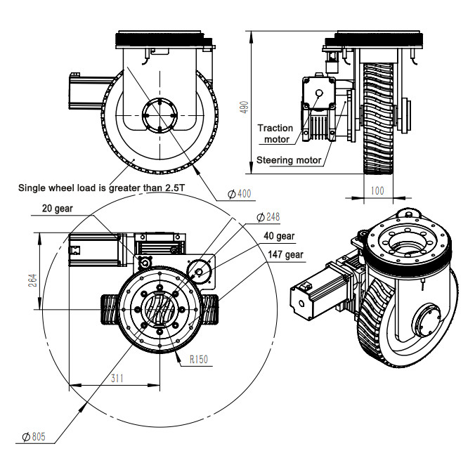 El rodillo impulsor de goma Ets del motor de la tracción de la rueda de la carga pesada del Agv ZL-490 acelera 2T que lleva