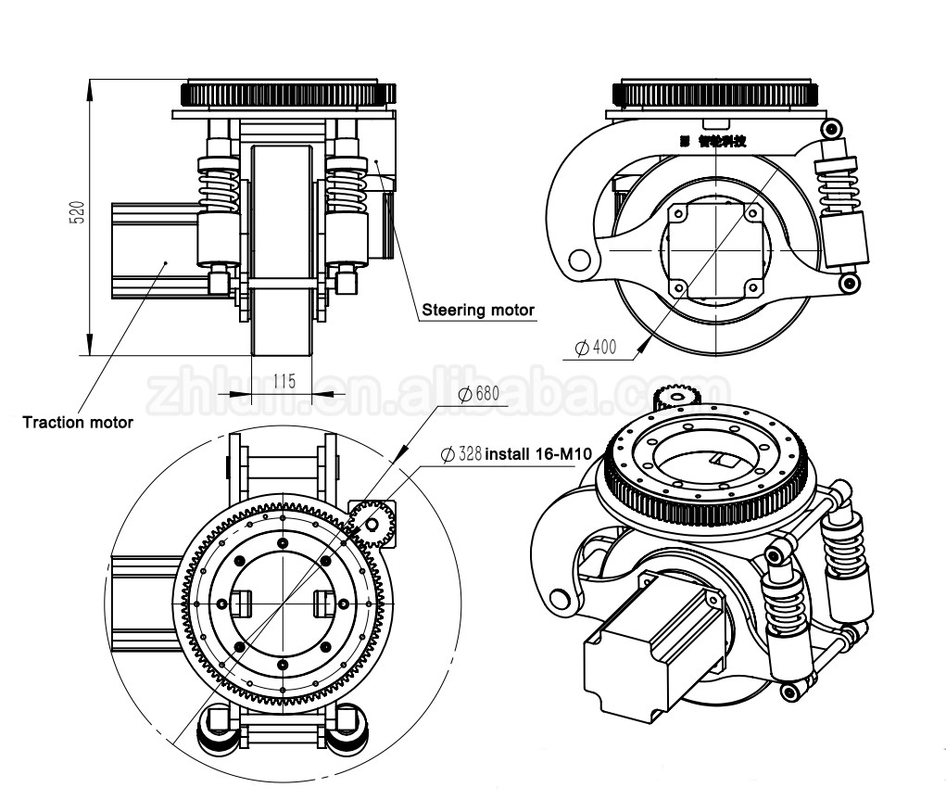 Motor de goma del eje del poliuretano eléctrico del rodillo impulsor de la carga del arreglo para requisitos particulares 2000kg