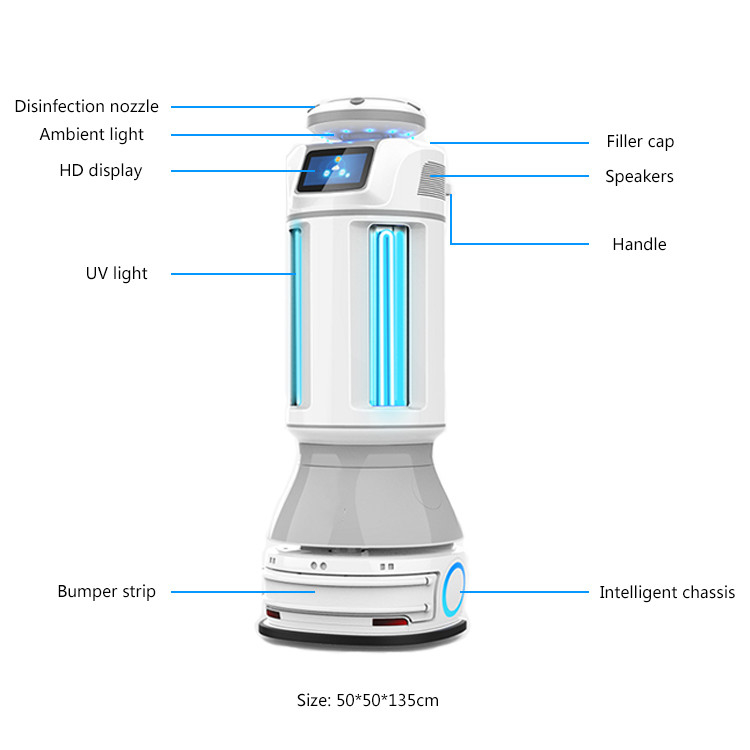 Robot dirigido automatizado espray de limpieza ligero UVC de la desinfección del hospital del vehículo 15L